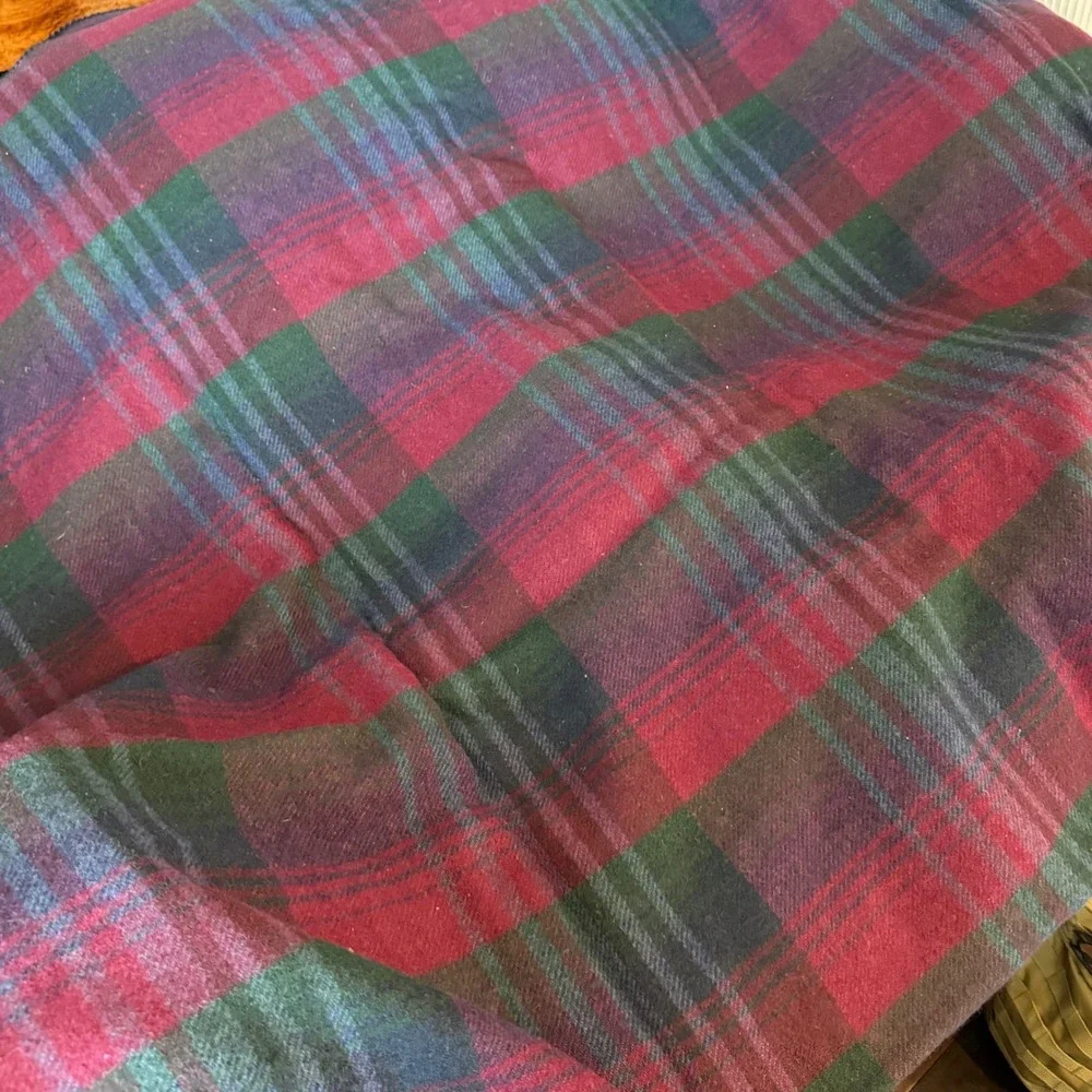 Faribo Pure Wool Blanket Full Queen Plaid Burgundy Green Vintage Made in USA
